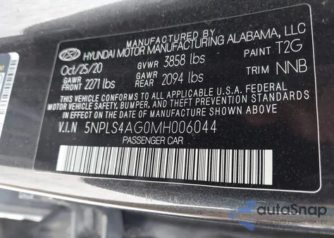 2021 Hyundai Elantra Sel z USA, uszkodzony, nr VIN 5NPLS4AG0MH006044